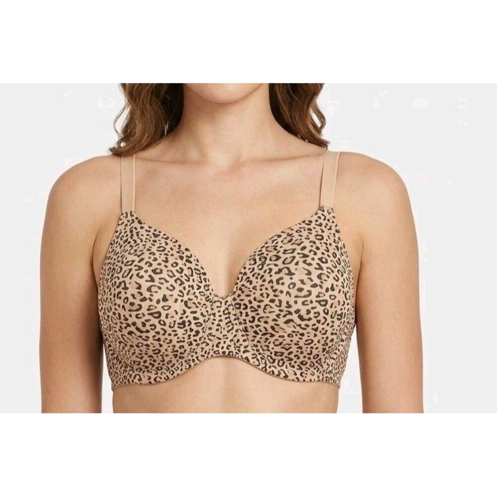 Playtex Secrets Side Smoothing Underwire Bra 40DD Cheetah #4139 Plunge T- Shirt